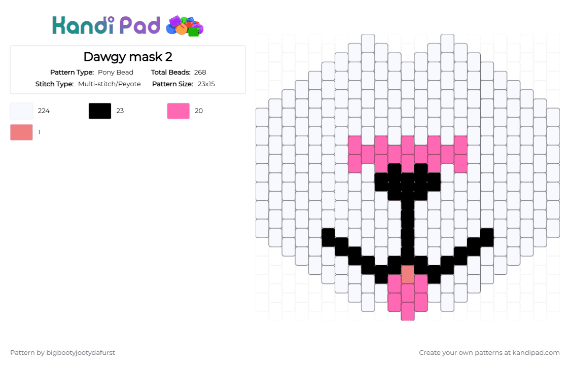 Dawgy mask 2 - Pony Bead Pattern by bigbootyjootydafurst on Kandi Pad - white,pink