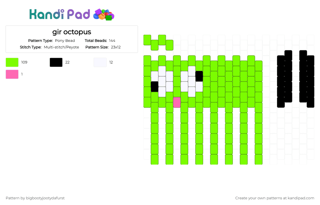 gir octopus - Pony Bead Pattern by bigbootyjootydafurst on Kandi Pad - green