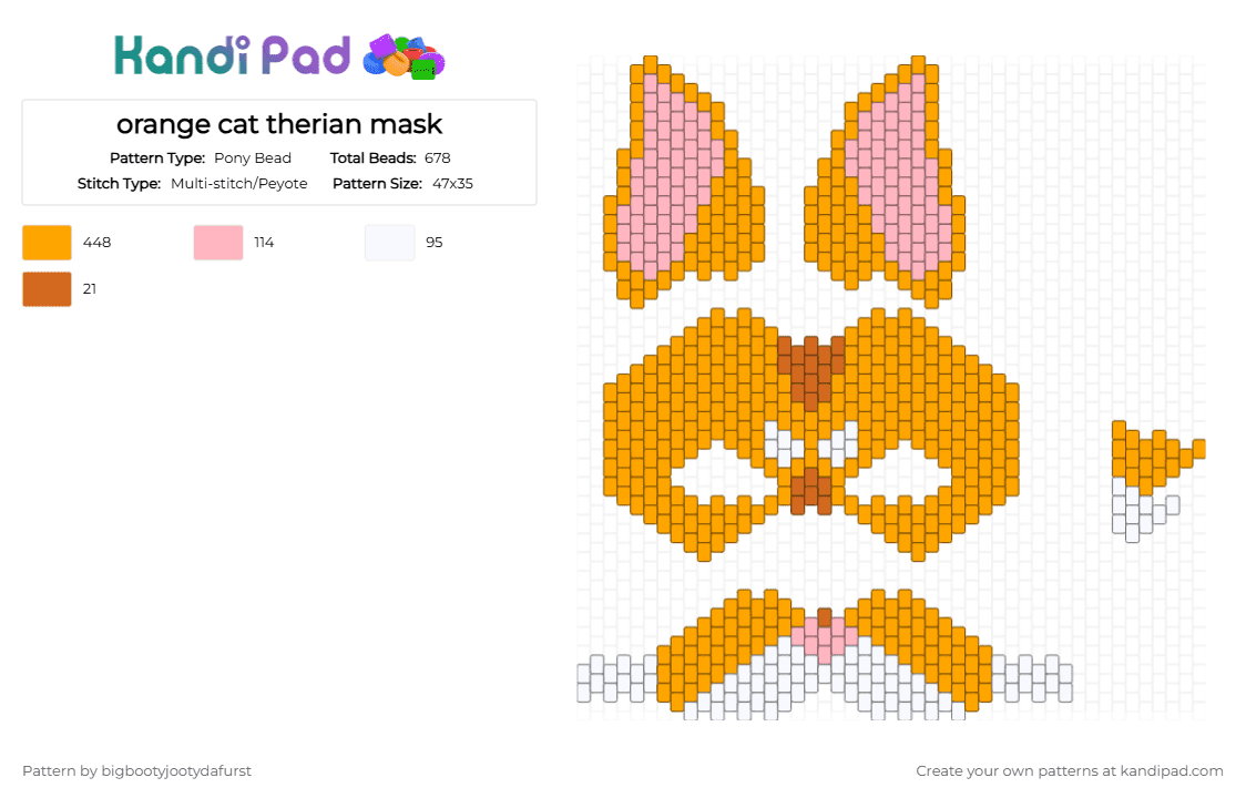 orange cat therian mask - Pony Bead Pattern by bigbootyjootydafurst on Kandi Pad - orange