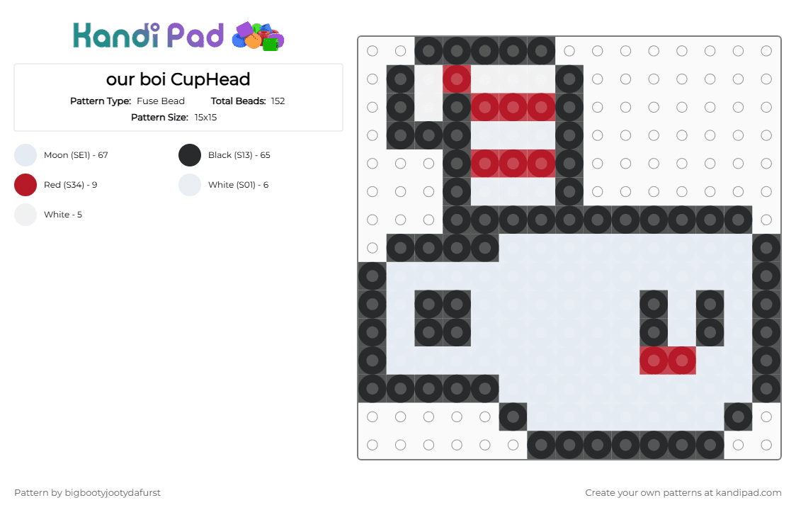 our boi CupHead - Fuse Bead Pattern by bigbootyjootydafurst on Kandi Pad - white