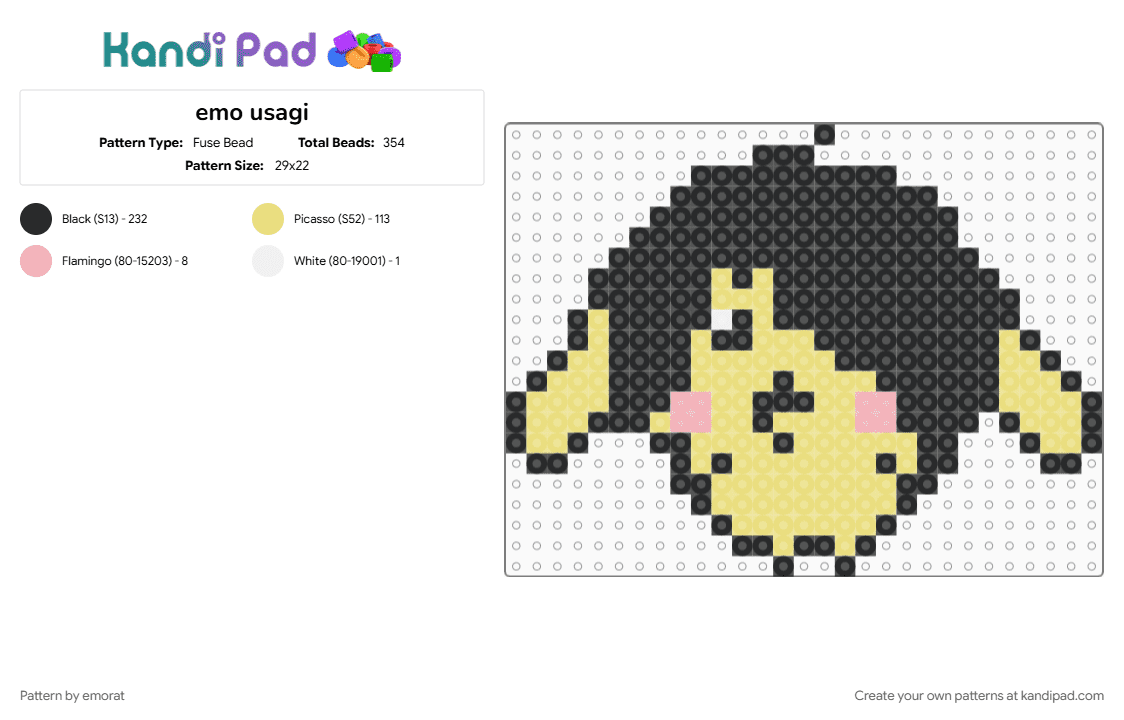 emo usagi - Fuse Bead Pattern by emorat on Kandi Pad - black, yellow
