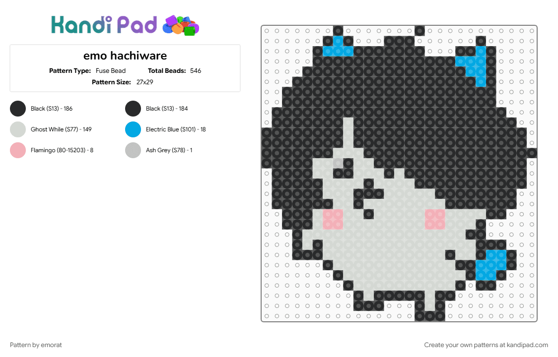emo hachiware - Fuse Bead Pattern by emorat on Kandi Pad - beige, black, chiikawa, emo, hachiware, light blue, peak, white