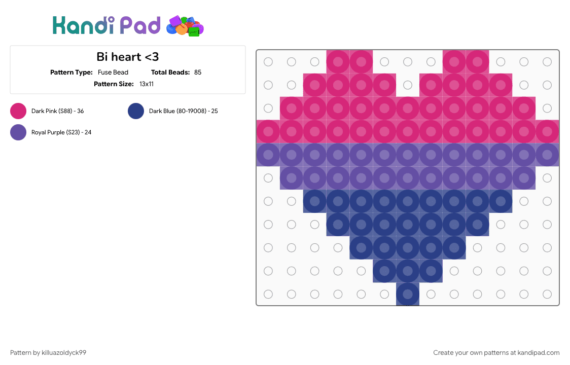 Bi heart - Fuse Bead Pattern by killuazoldyck99 on Kandi Pad - bi, bisexual, heart, lgbt, lgbtqai, lgbtqia, lgtbq, pink, pride