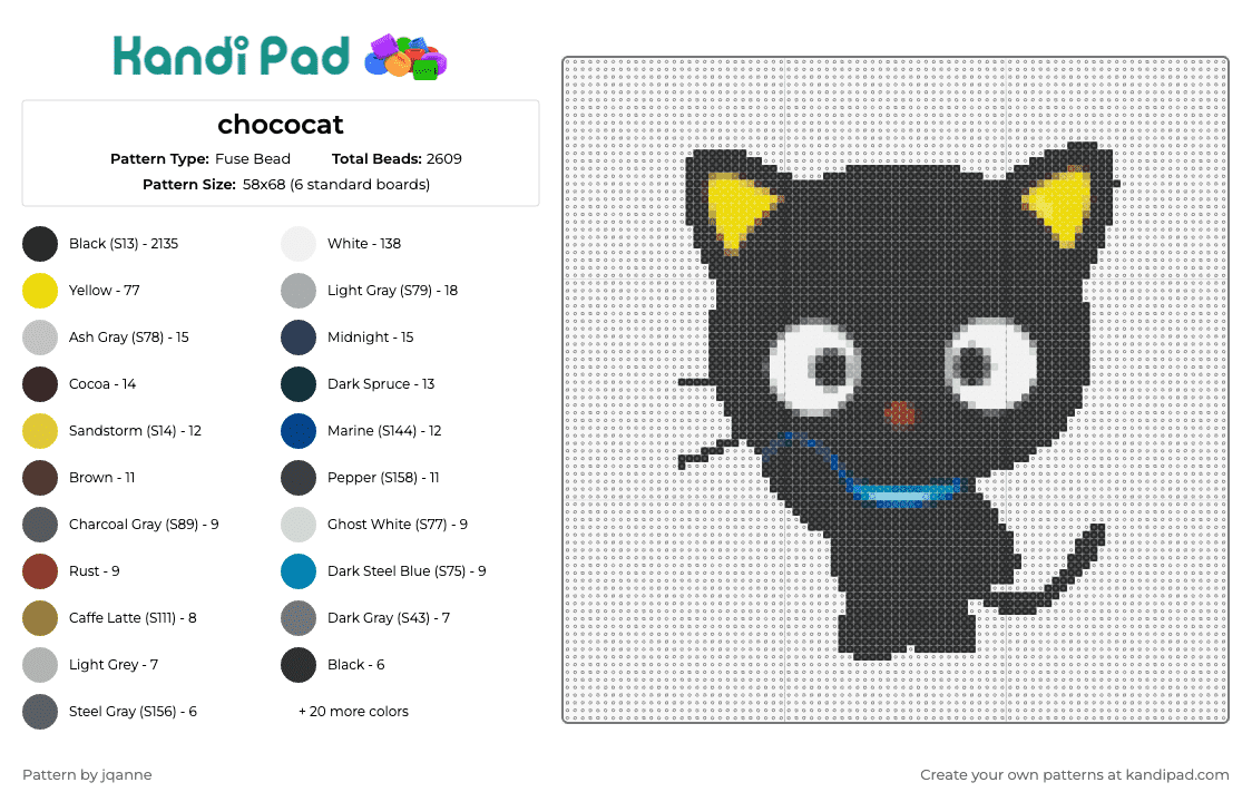 chococat - Fuse Bead Pattern by jqanne on Kandi Pad - chococat,sanrio,character,kawaii,cute,playful,black
