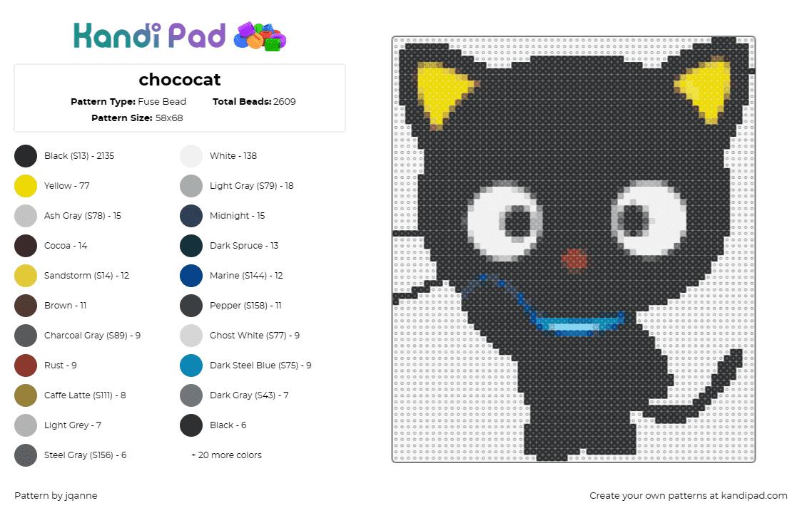 chococat - Fuse Bead Pattern by jqanne on Kandi Pad - chococat,sanrio,character,kawaii,cute,playful,black