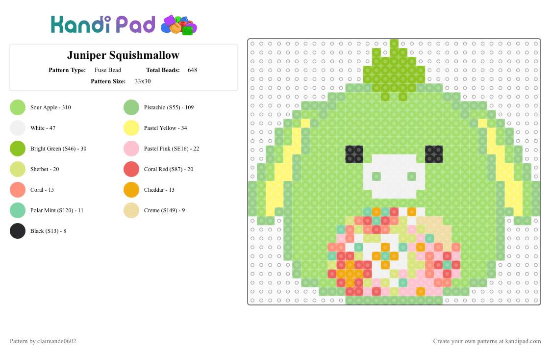 Juniper Squishmallow - Fuse Bead Pattern by claireande0602 on Kandi Pad - green, teal