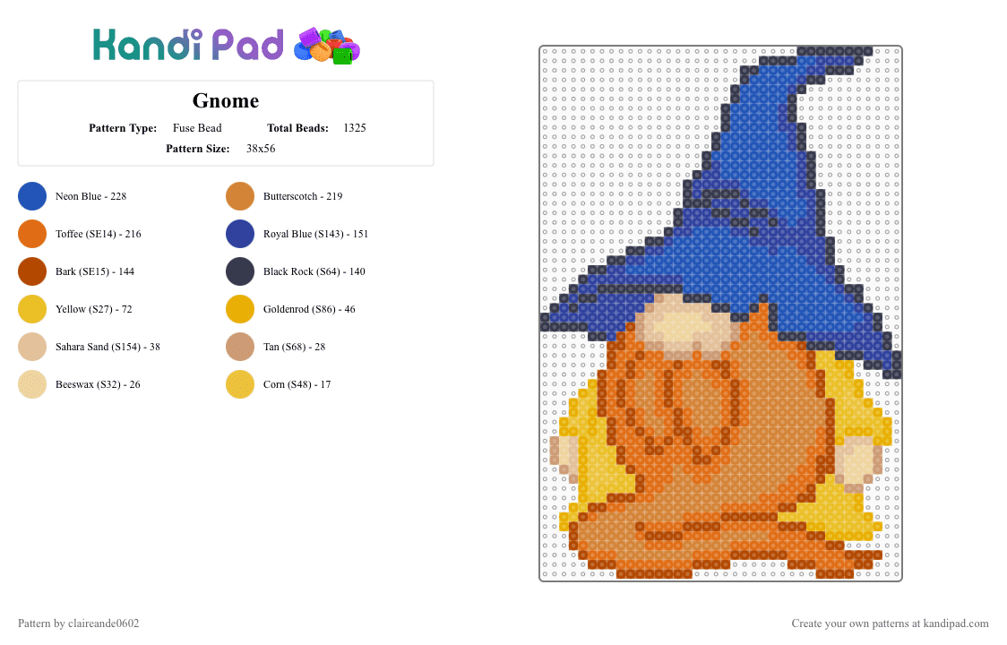 Gnome - Fuse Bead Pattern by claireande0602 on Kandi Pad - purple,blue,orange,cotdgnomes