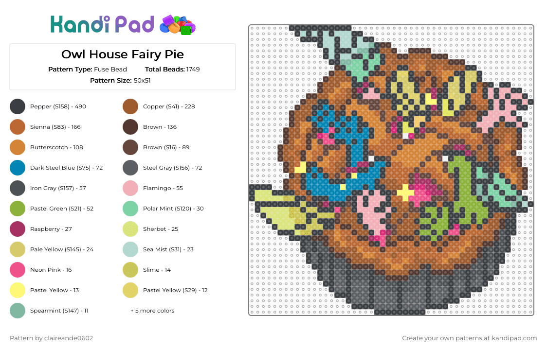 Owl House Fairy Pie - Fuse Bead Pattern by claireande0602 on Kandi Pad - brown,orange,tan,cotdpiecontest