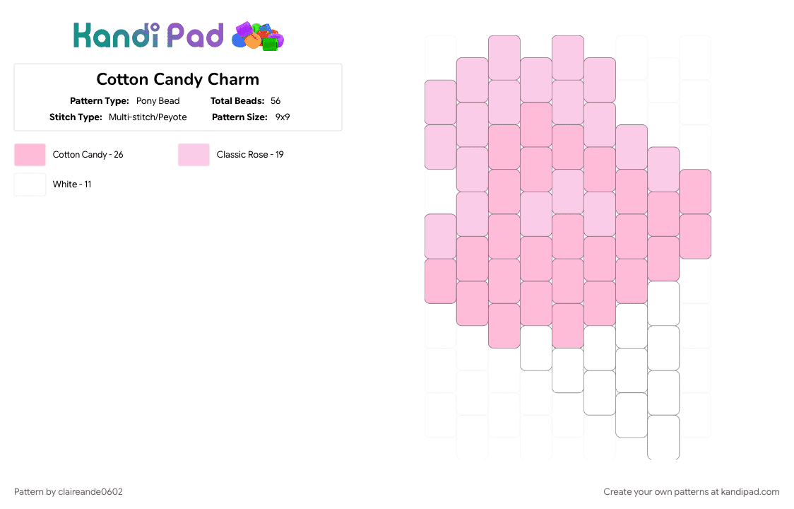 Cotton Candy Charm - Pony Bead Pattern by claireande0602 on Kandi Pad - carnival, food, pink