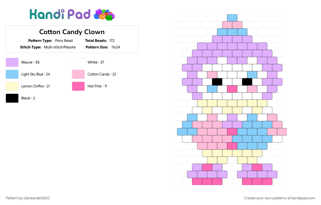 Cotton Candy Clown - Pony Bead Pattern by claireande0602 on Kandi Pad - pink