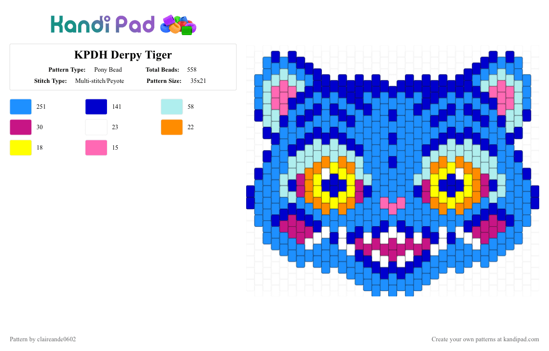 KPDH Derpy Tiger - Pony Bead Pattern by claireande0602 on Kandi Pad - light blue, purple