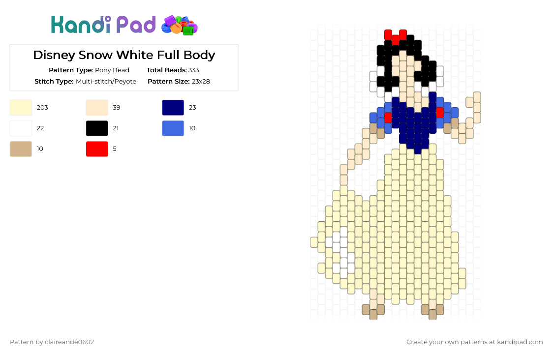 Disney Snow White Full Body - Pony Bead Pattern by claireande0602 on Kandi Pad - yellow