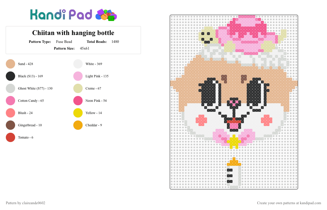 Chiitan with hanging bottle - Fuse Bead Pattern by claireande0602 on Kandi Pad - pink,beige