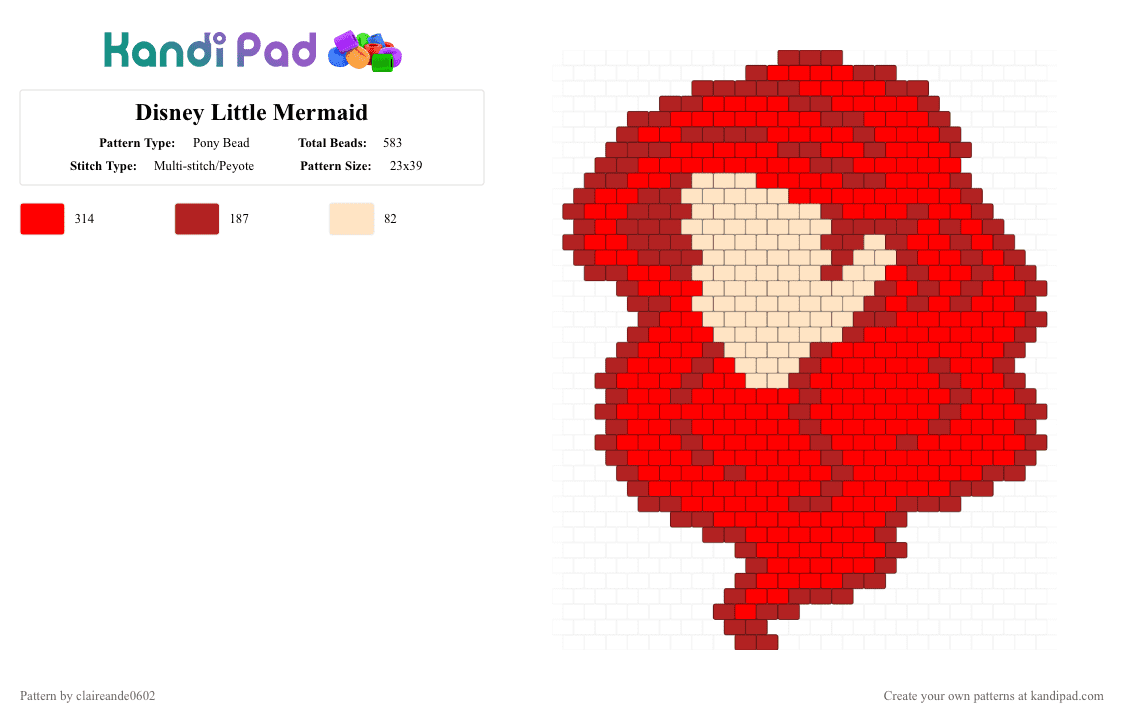 Disney Little Mermaid - Pony Bead Pattern by claireande0602 on Kandi Pad - disney, red