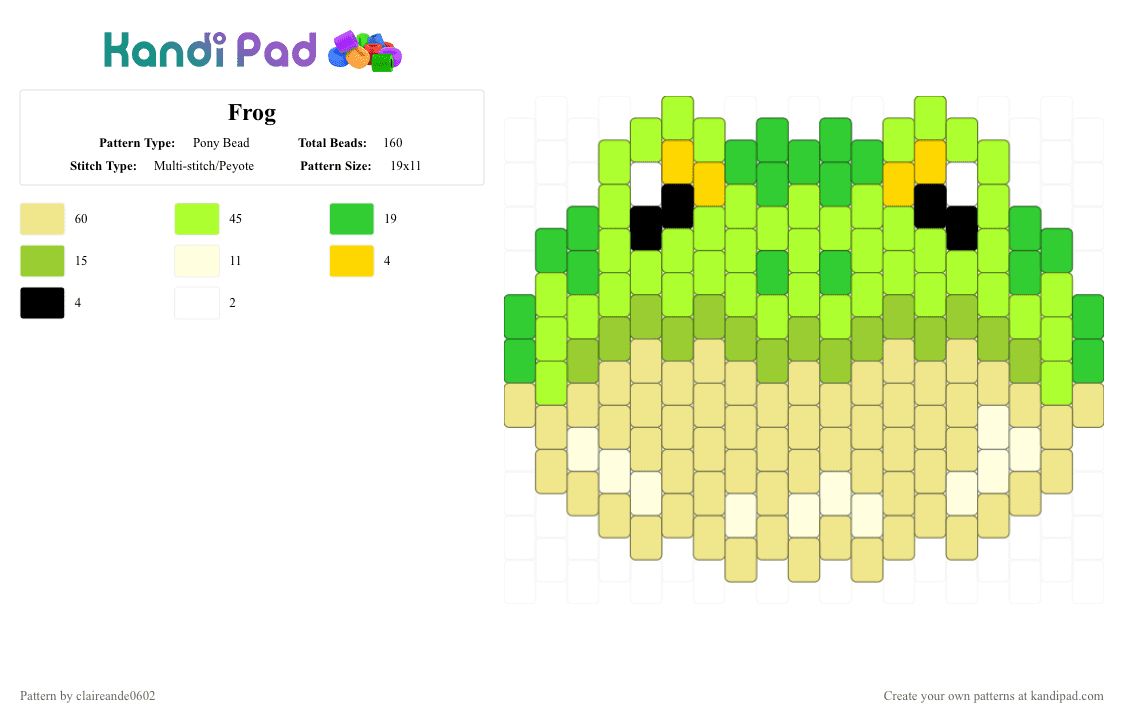 Frog - Pony Bead Pattern by claireande0602 on Kandi Pad - green,yellow