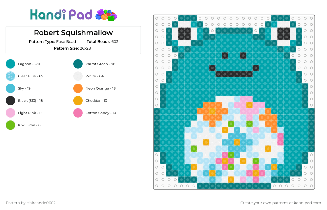 Robert Squishmallow - Fuse Bead Pattern by claireande0602 on Kandi Pad - teal