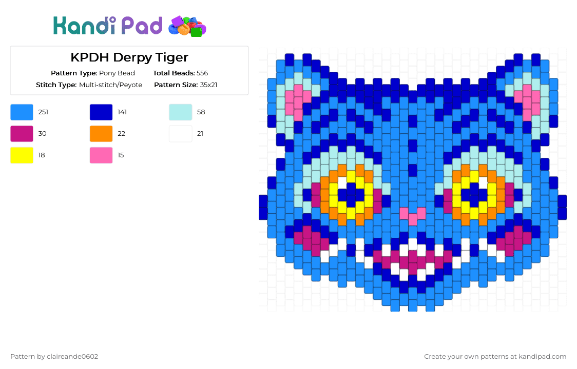 KPDH Derpy Tiger - Pony Bead Pattern by claireande0602 on Kandi Pad - light blue,purple