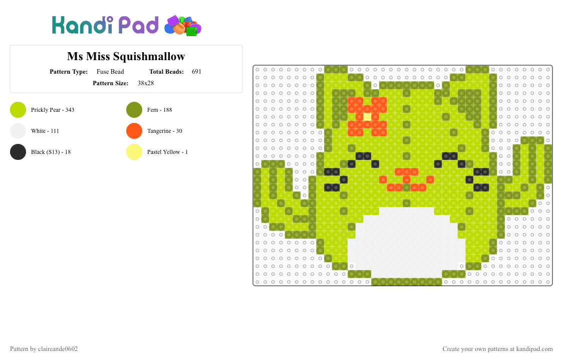 Ms Miss Squishmallow - Fuse Bead Pattern by claireande0602 on Kandi Pad - gold, green