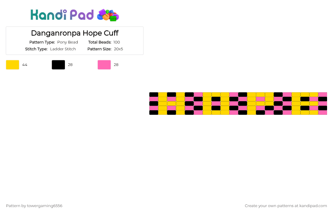 Danganronpa Hope Cuff - Pony Bead Pattern by towergaming6556 on Kandi Pad - pink, yellow