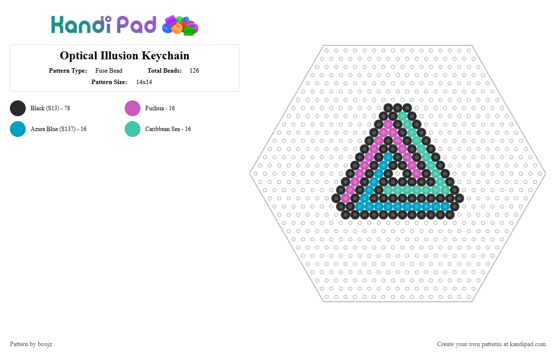 Optical Illusion Keychain - Fuse Bead Pattern by boojz on Kandi Pad - black, light blue, pink, teal