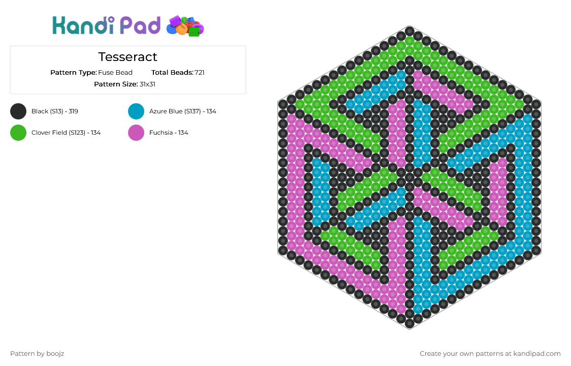 Tesseract - Fuse Bead Pattern by boojz on Kandi Pad - light blue,green,pink