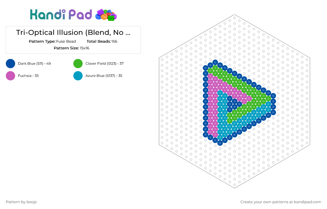Tri-Optical Illusion (Blend, No Lines, Keychain-Size) WIP - Fuse Bead Pattern by boojz on Kandi Pad - blue, green