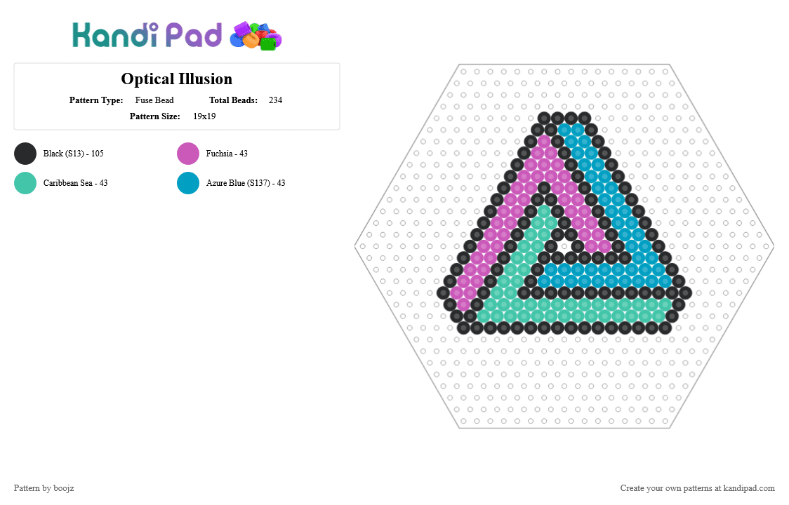 Optical Illusion - Fuse Bead Pattern by boojz on Kandi Pad - pink,teal,light blue