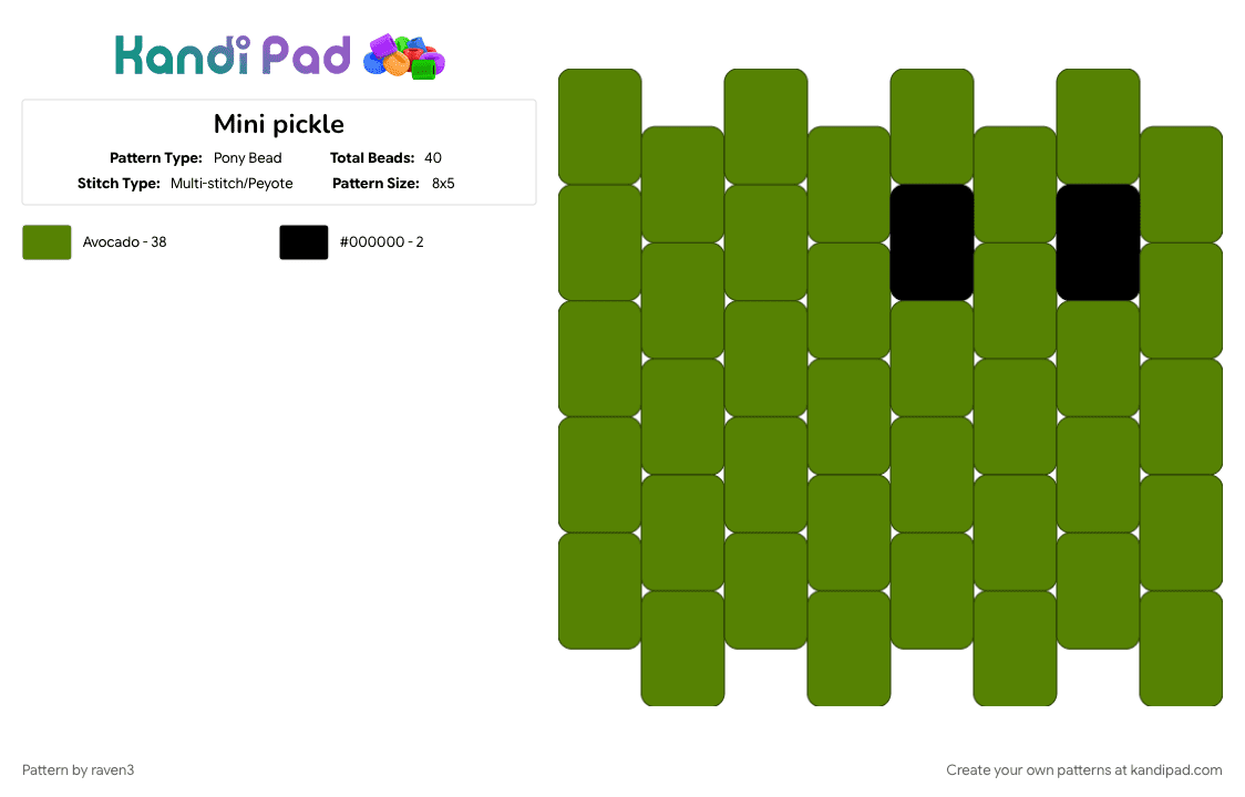 Mini pickle - Pony Bead Pattern by raven3 on Kandi Pad - black, green, pickle