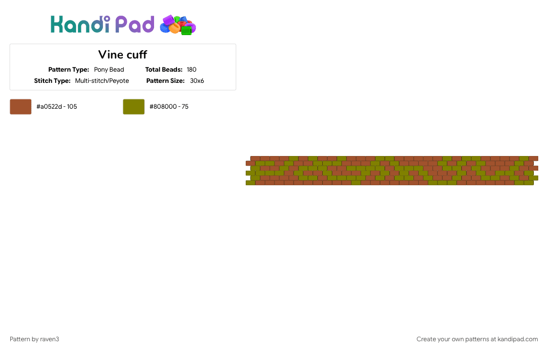 Vine cuff - Pony Bead Pattern by raven3 on Kandi Pad - brown, forest, gold, green, red, vine