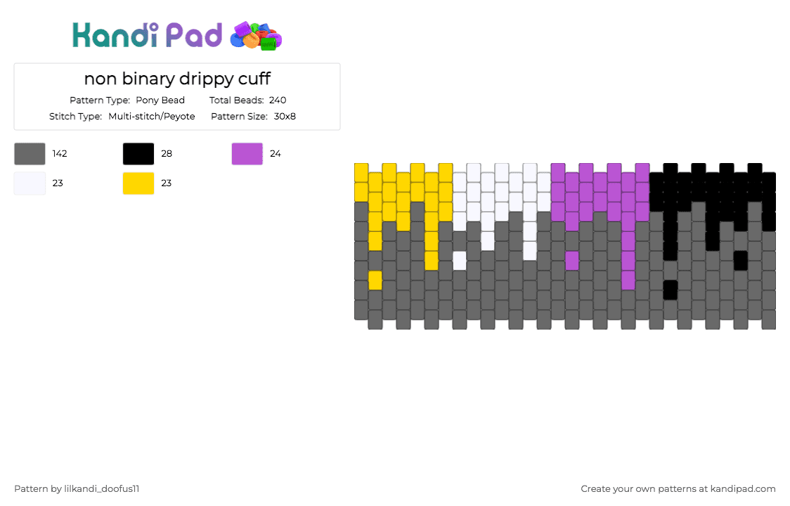 non binary drippy cuff - Pony Bead Pattern by lilkandi_doofus11 on Kandi Pad - drip, gray, multistitch, nonbinary, pride