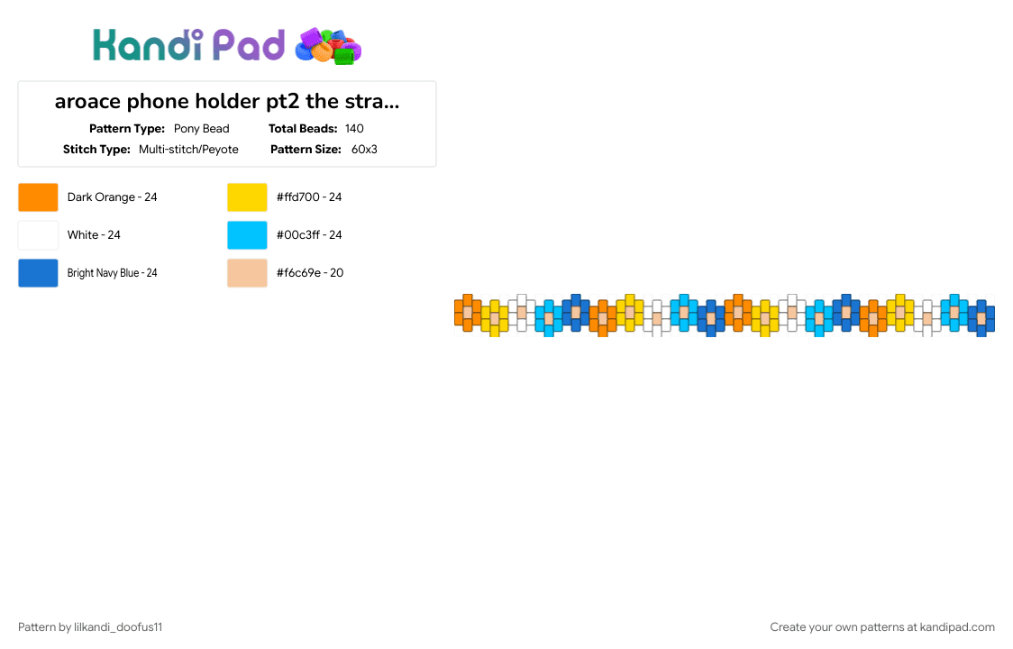 aroace phone holder pt2 the strap (read desc) - Pony Bead Pattern by lilkandi_doofus11 on Kandi Pad - ace, aroace, aromantic, blue, flower, light blue, orange, phone holder, pride, strap, yellow