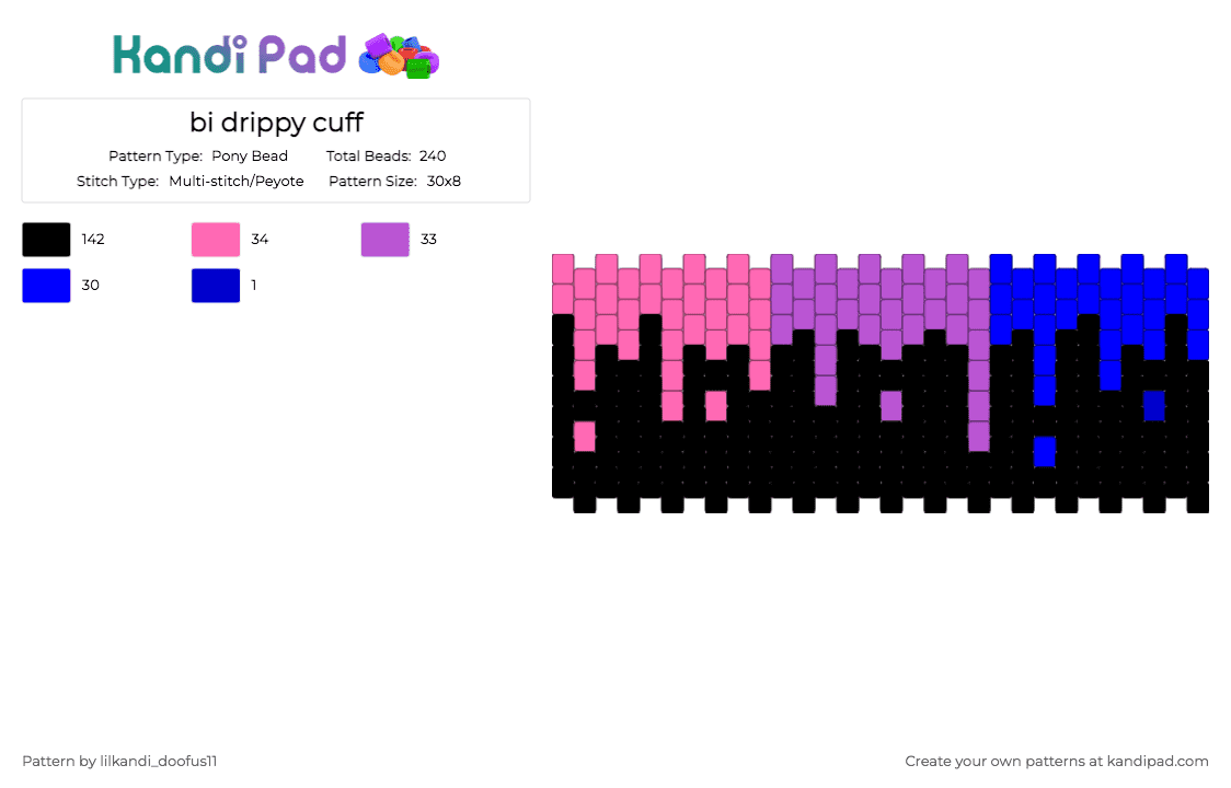 bi drippy cuff - Pony Bead Pattern by lilkandi_doofus11 on Kandi Pad - bi, drip, multistitch, pink, pride, purple