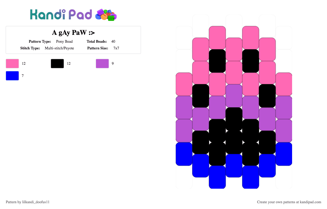 A gAy PaW :> - Pony Bead Pattern by lilkandi_doofus11 on Kandi Pad - bi, gay, paw, pink, pride
