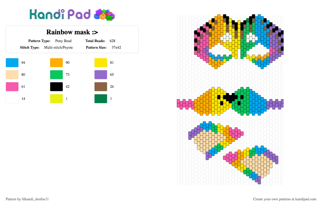 Rainbow mask :> - Pony Bead Pattern by lilkandi_doofus11 on Kandi Pad - beige, colorful, green, light blue, mask therian pride rainbow