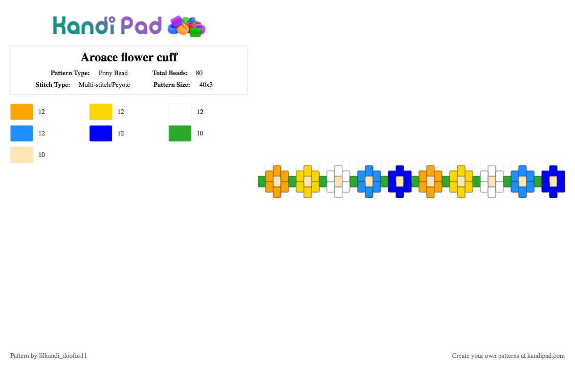 Aroace flower cuff - Pony Bead Pattern by lilkandi_doofus11 on Kandi Pad - orange,yellow,light blue,purple