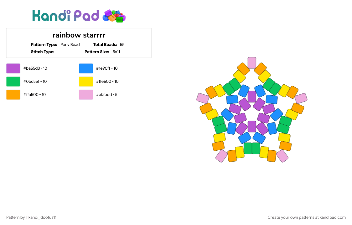rainbow starrrr - Pony Bead Pattern by lilkandi_doofus11 on Kandi Pad - pink, pride, rainbow, star