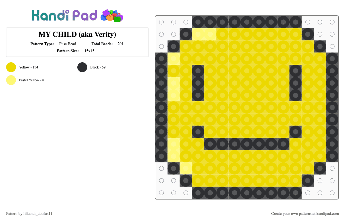 MY CHILD (aka Verity) - Fuse Bead Pattern by lilkandi_doofus11 on Kandi Pad - black, minecraft, perlerbeads, thatmob, verity, yellow