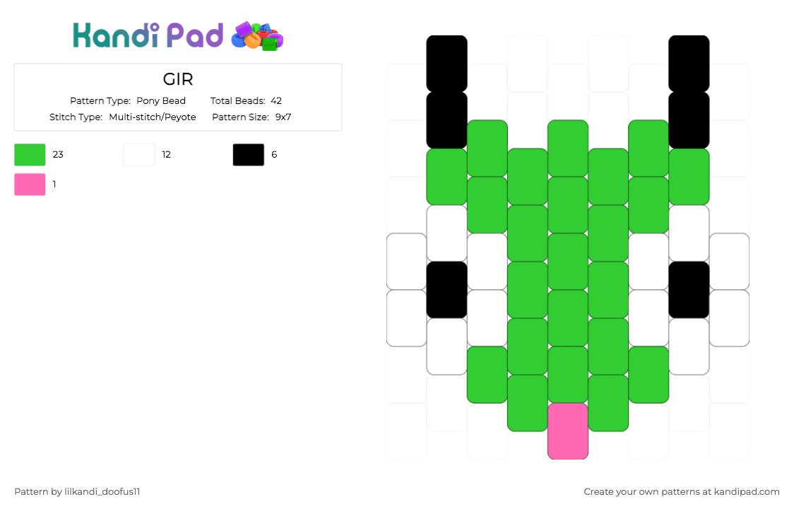 GIR - Pony Bead Pattern by lilkandi_doofus11 on Kandi Pad - green