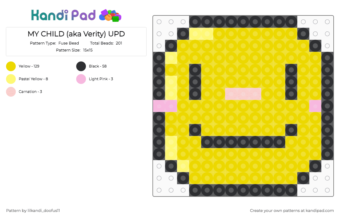 MY CHILD (aka Verity) UPD - Fuse Bead Pattern by lilkandi_doofus11 on Kandi Pad - minecraft, perlerbeads, thatmob, verity, yellow