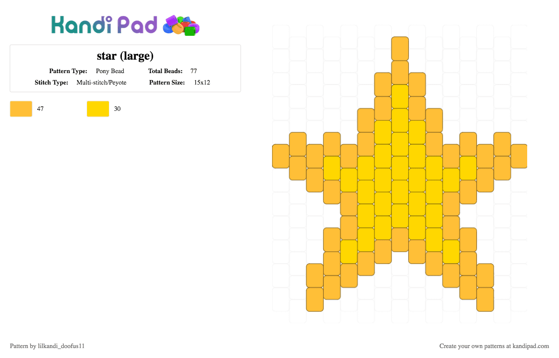 star (large) - Pony Bead Pattern by lilkandi_doofus11 on Kandi Pad - orange, star ponybeads, yellow
