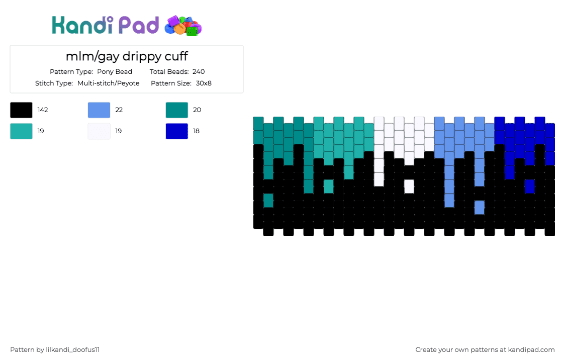mlm/gay drippy cuff - Pony Bead Pattern by lilkandi_doofus11 on Kandi Pad - black, drip, gayflag, mlm, multistitch, pride, teal