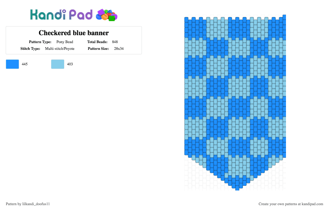 Checkered blue banner - Pony Bead Pattern by lilkandi_doofus11 on Kandi Pad - banner, blue, checkered, light blue