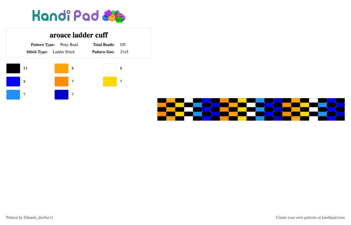 Checkered aroace ladder cuff (READ MY COMMENT) - Pony Bead Pattern by lilkandi_doofus11 on Kandi Pad - aroace pride plur, black, orange, purple