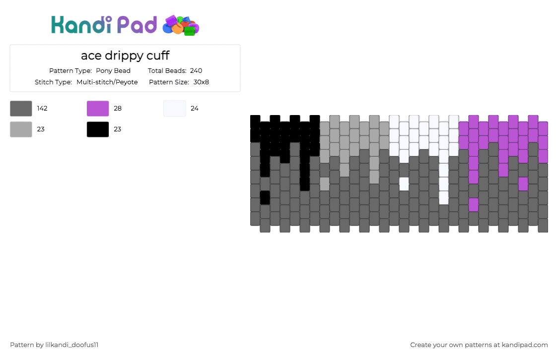 ace drippy cuff - Pony Bead Pattern by lilkandi_doofus11 on Kandi Pad - ace, drip, gray, multistitch, pride