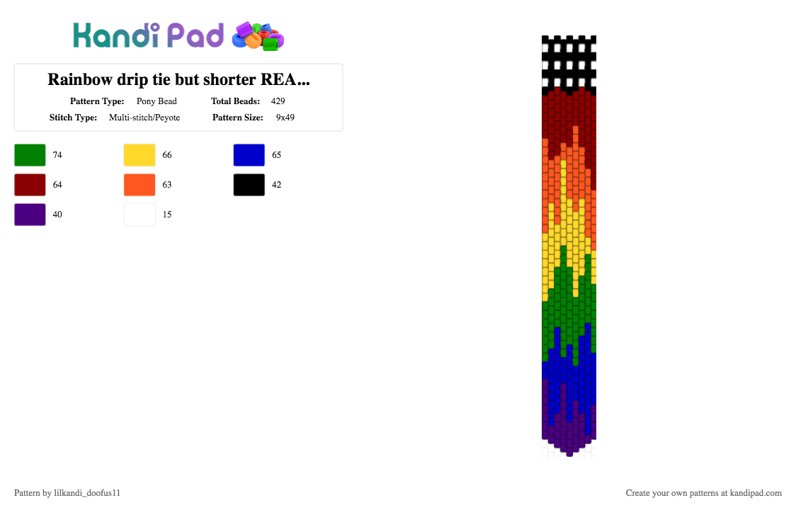Rainbow drip tie but shorter READ DESC - Pony Bead Pattern by lilkandi_doofus11 on Kandi Pad - green, notmine rainbow tie, purple
