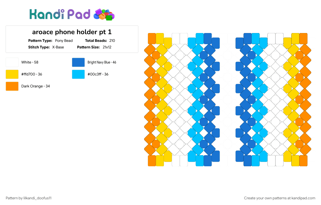 aroace phone holder pt 1 - Pony Bead Pattern by lilkandi_doofus11 on Kandi Pad - ace, aroace, aromantic, blue, light blue, phone, phone holder, pride, yellow