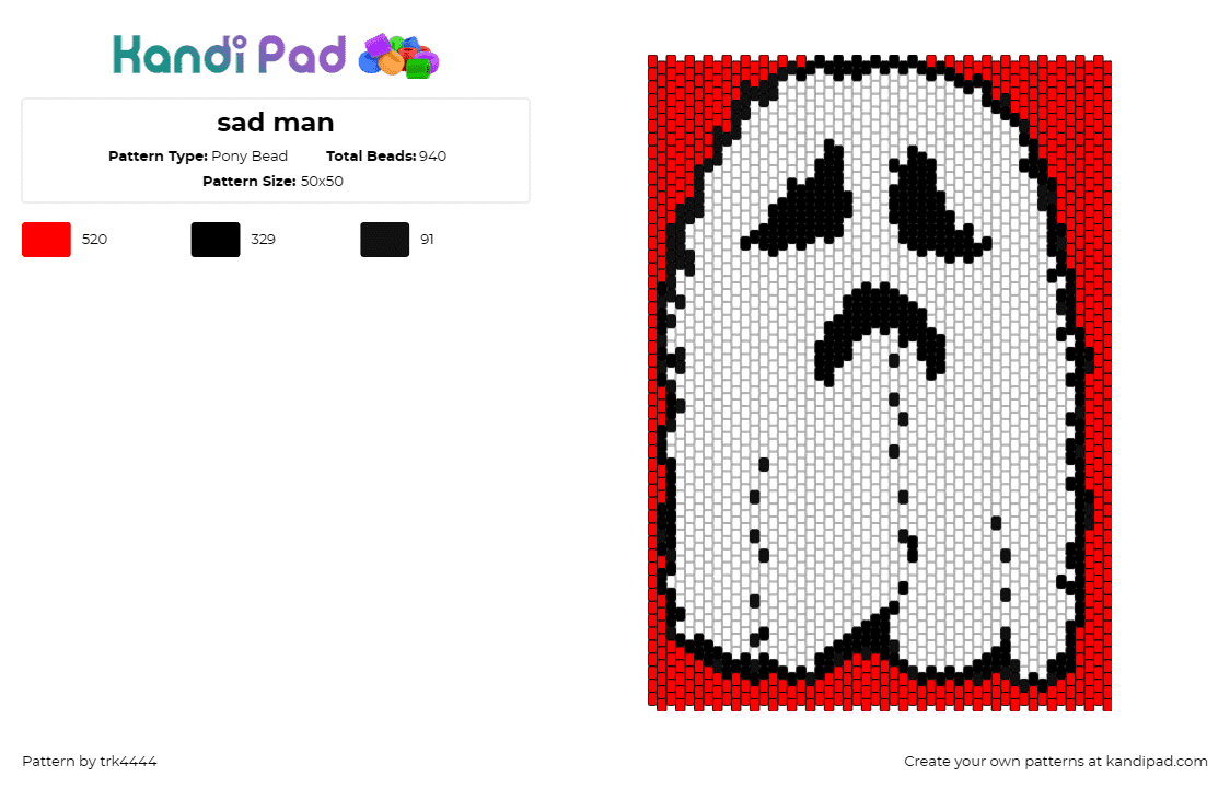 sad man - Pony Bead Pattern by trk4444 on Kandi Pad - ghost,sad,spooky,haunting,expressive,whimsical,figure,plaintive,white,red