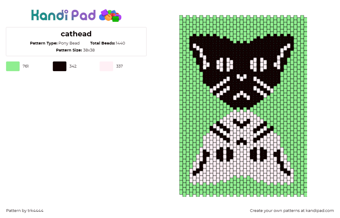 cathead - Pony Bead Pattern by trk4444 on Kandi Pad - cats,animals,yin yang,panel,black,white,green