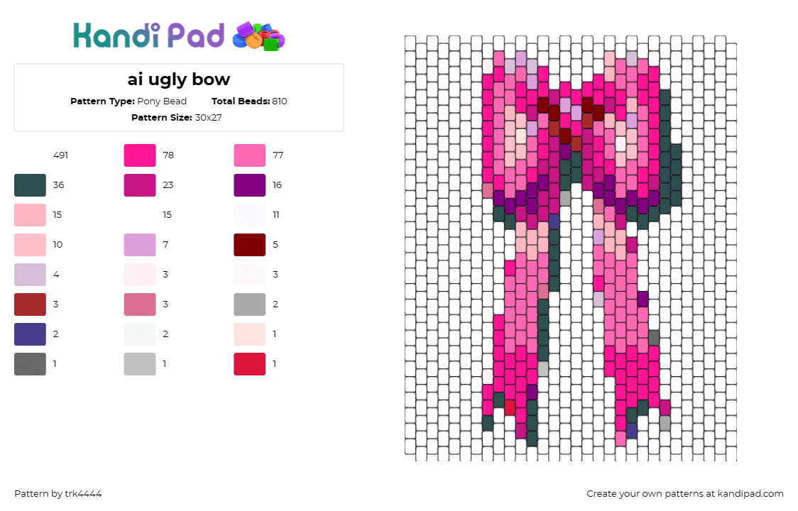 ai ugly bow - Pony Bead Pattern by trk4444 on Kandi Pad - bow,ribbon,playful,pink,gray