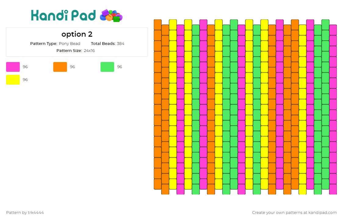 option 2 - Pony Bead Pattern by trk4444 on Kandi Pad - colorful,stripes,panel